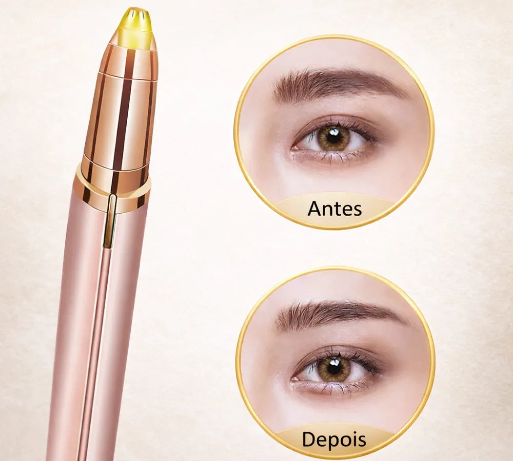 Comparativo antes e depois do design de sobrancelha com a caneta Precision. Loja Morela