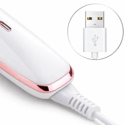 Cabo USB conectado ao depilador feminino destacando a praticidade do carregamento Loja Morela