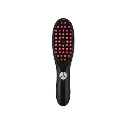 Escova massageadora com tecnologia LED e vaporização para fortalecimento capilar em fundo branco - Loja Morela