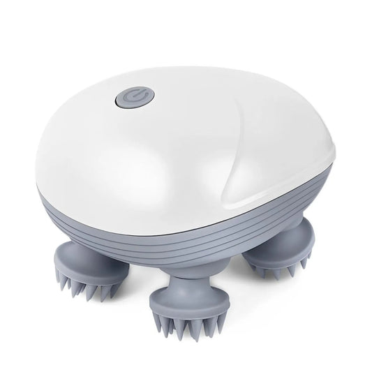 Massageador elétrico de couro cabeludo branco com 4 garras de silicone macio para relaxamento - Loja Morela