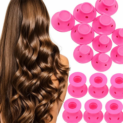 Modeladores de silicone rosa em destaque ao lado de cabelos longos e ondulados.