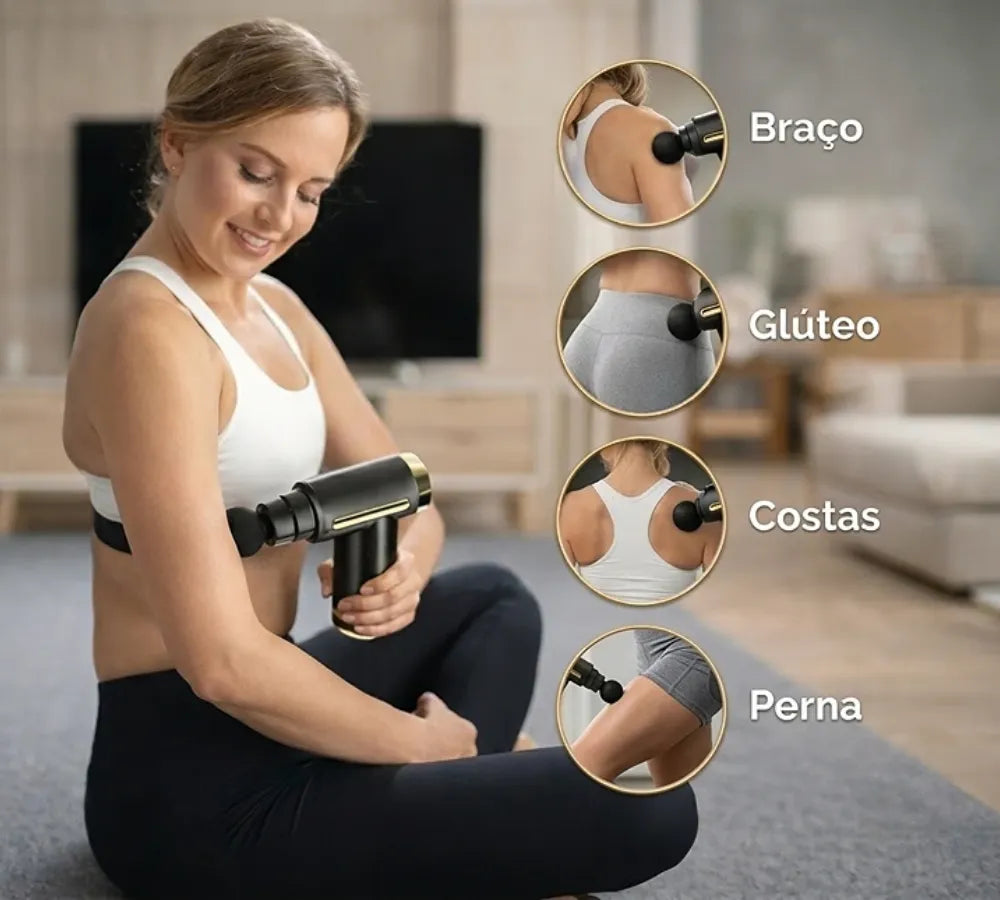 Ilustração das áreas de aplicação do massageador como braços, glúteos e pernas Loja Morela